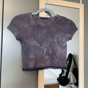 brandy melville purple tie dye baby tee with lace hem